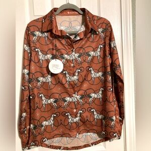 Espoir rust colored collared long sleeve button down blouse sz L